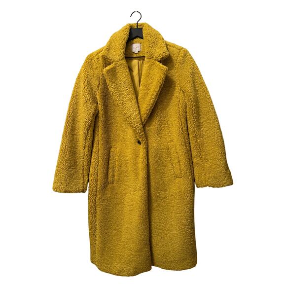 LOFT Teddy Coat Long Women M Medium Yellow - Picture 1 of 7